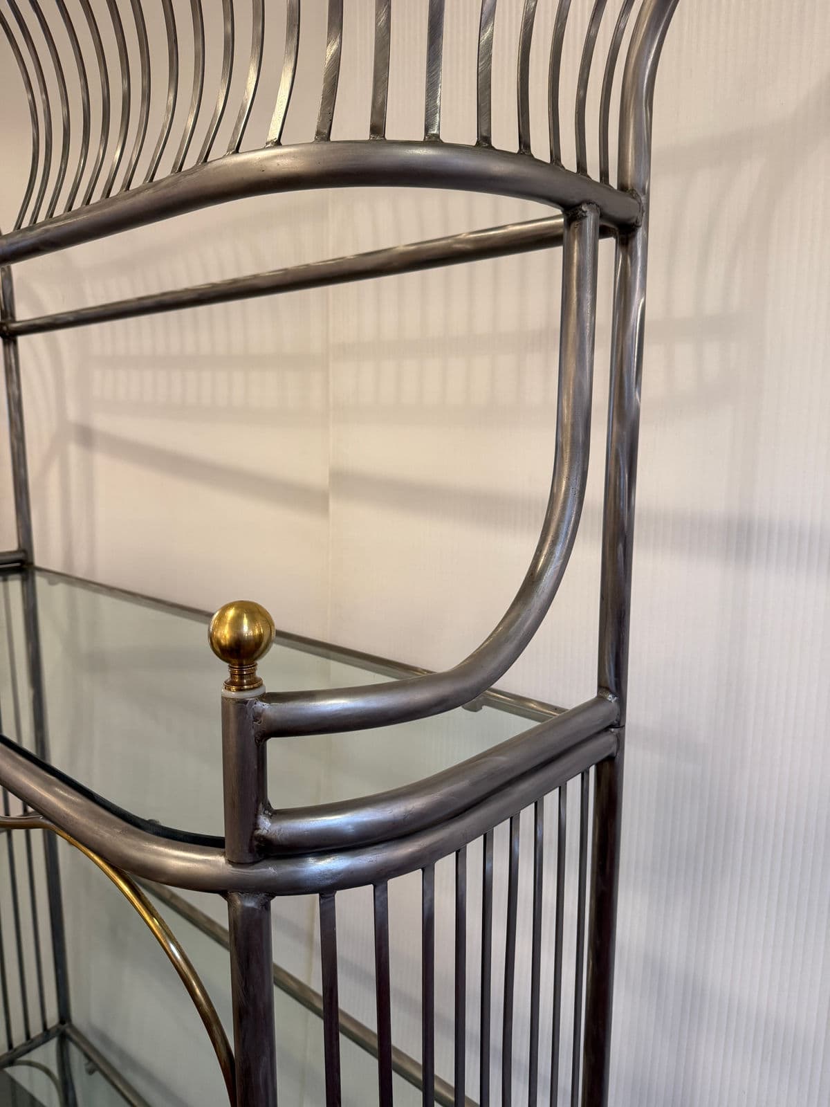 Vintage Custom Design Art Deco Brushed Steel + Brass Bakers Rack - Thumbnail 10