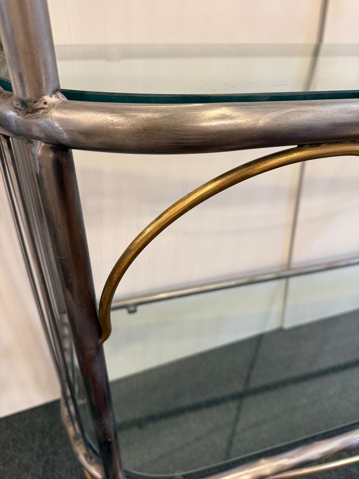 Vintage Custom Design Art Deco Brushed Steel + Brass Bakers Rack - Thumbnail 6