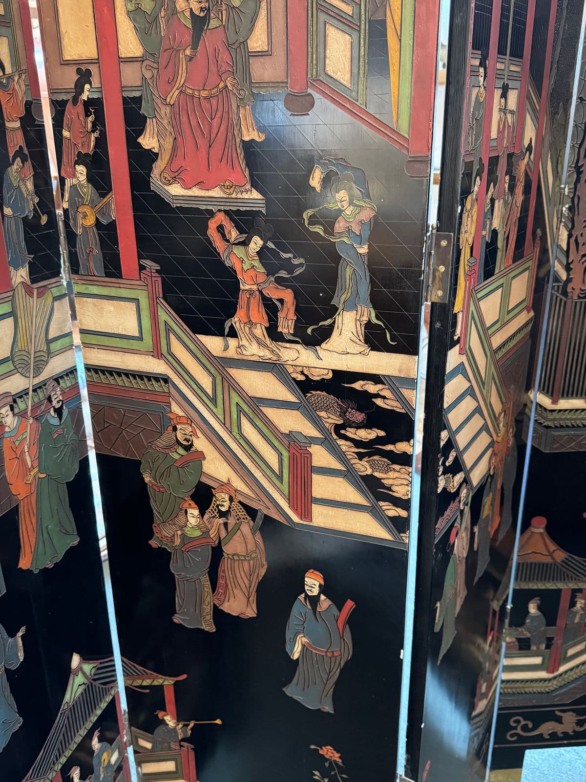 Vintage Chinese Eight Panel Lacquer Coromandel Screen - Thumbnail 19