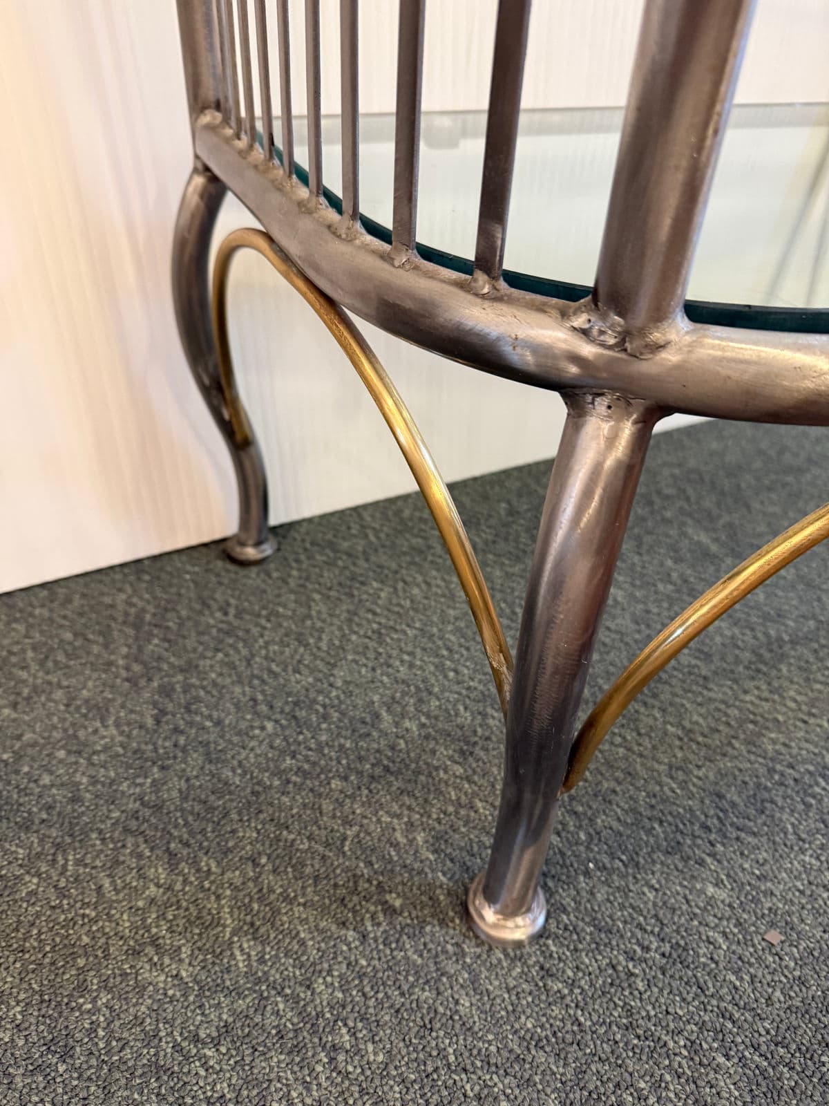 Vintage Custom Design Art Deco Brushed Steel + Brass Bakers Rack - Thumbnail 11