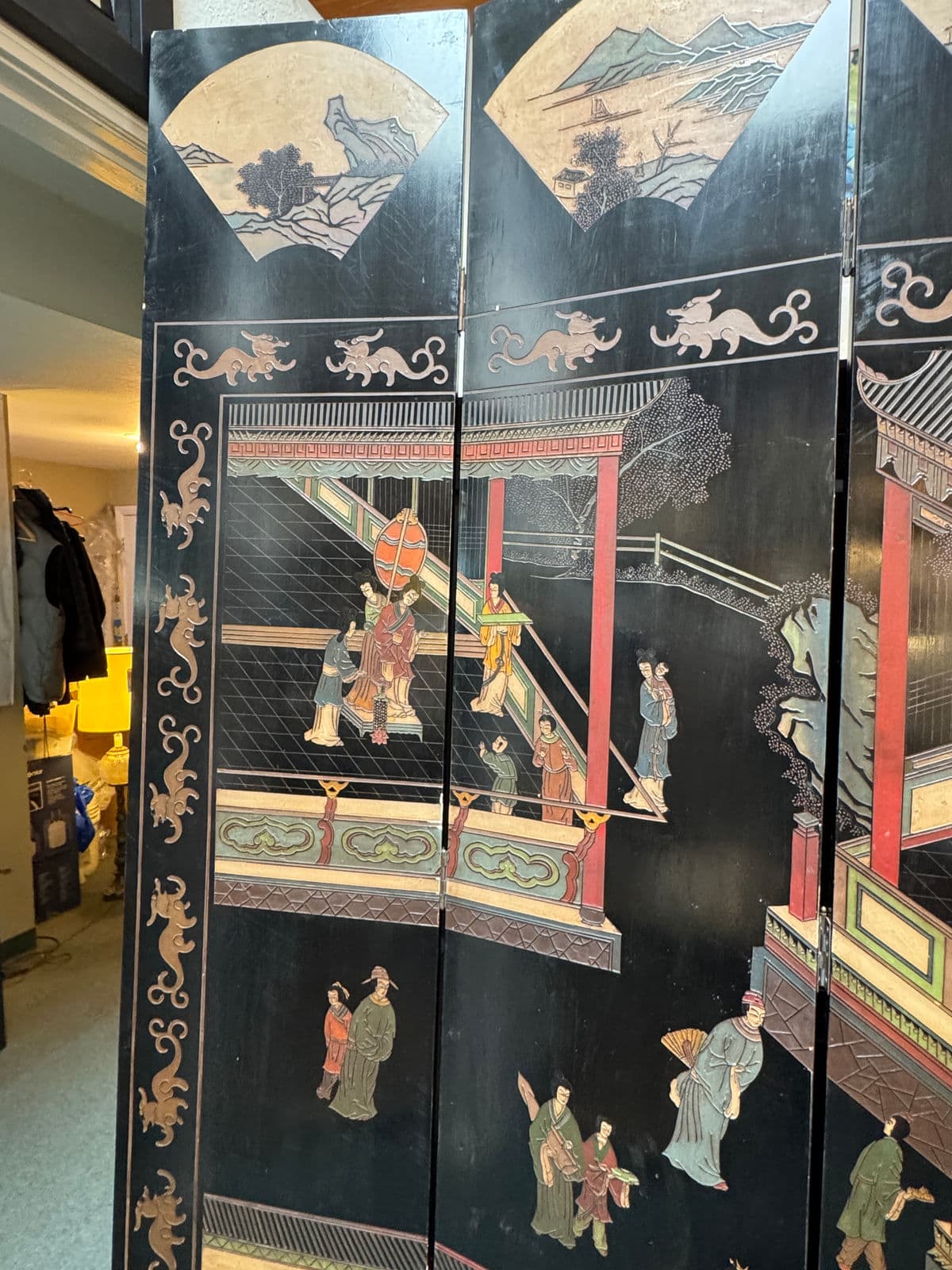 Vintage Chinese Eight Panel Lacquer Coromandel Screen - Thumbnail 6