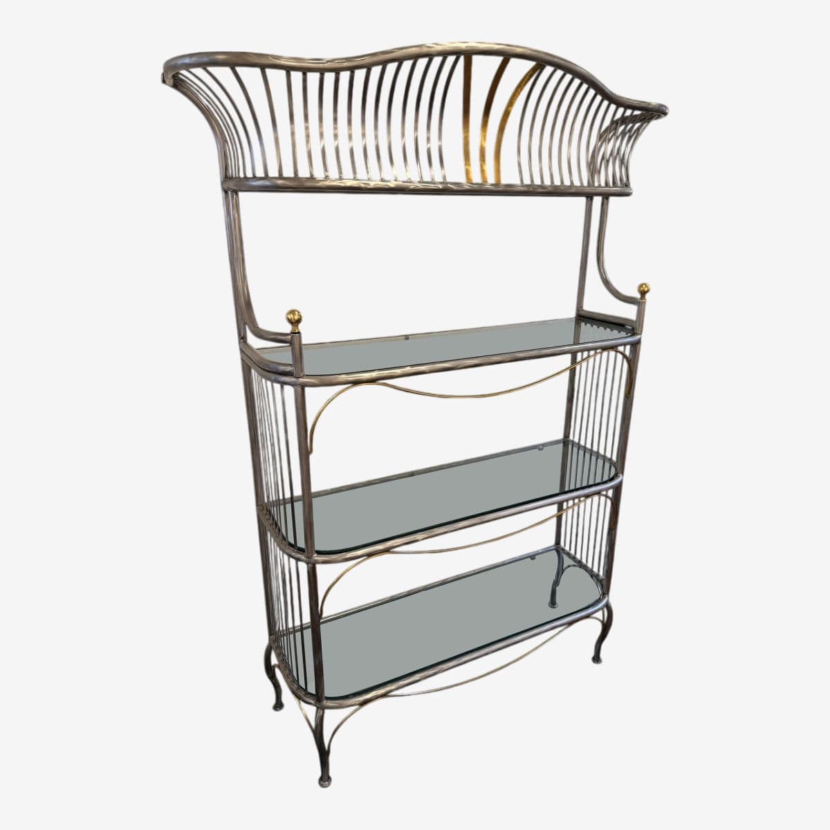 Vintage Custom Design Art Deco Brushed Steel + Brass Bakers Rack - Image 1