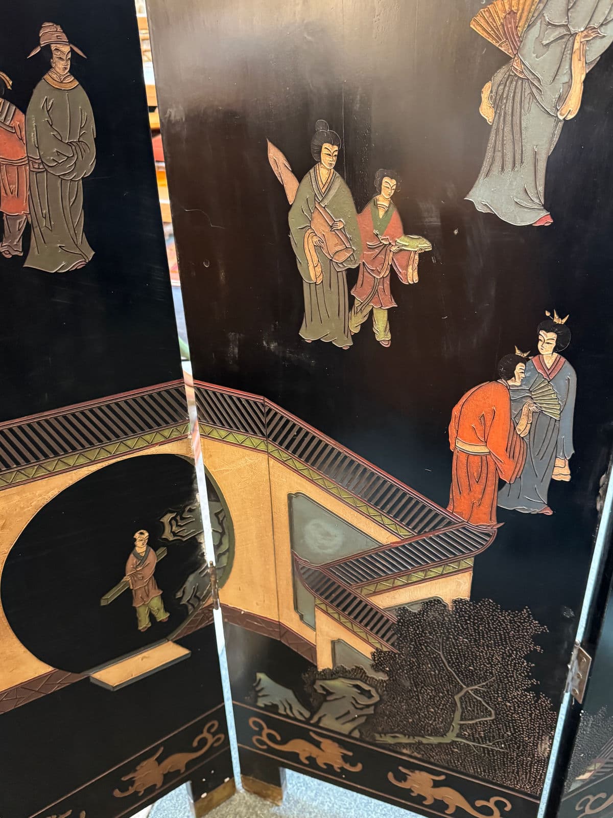 Vintage Chinese Eight Panel Lacquer Coromandel Screen - Thumbnail 17