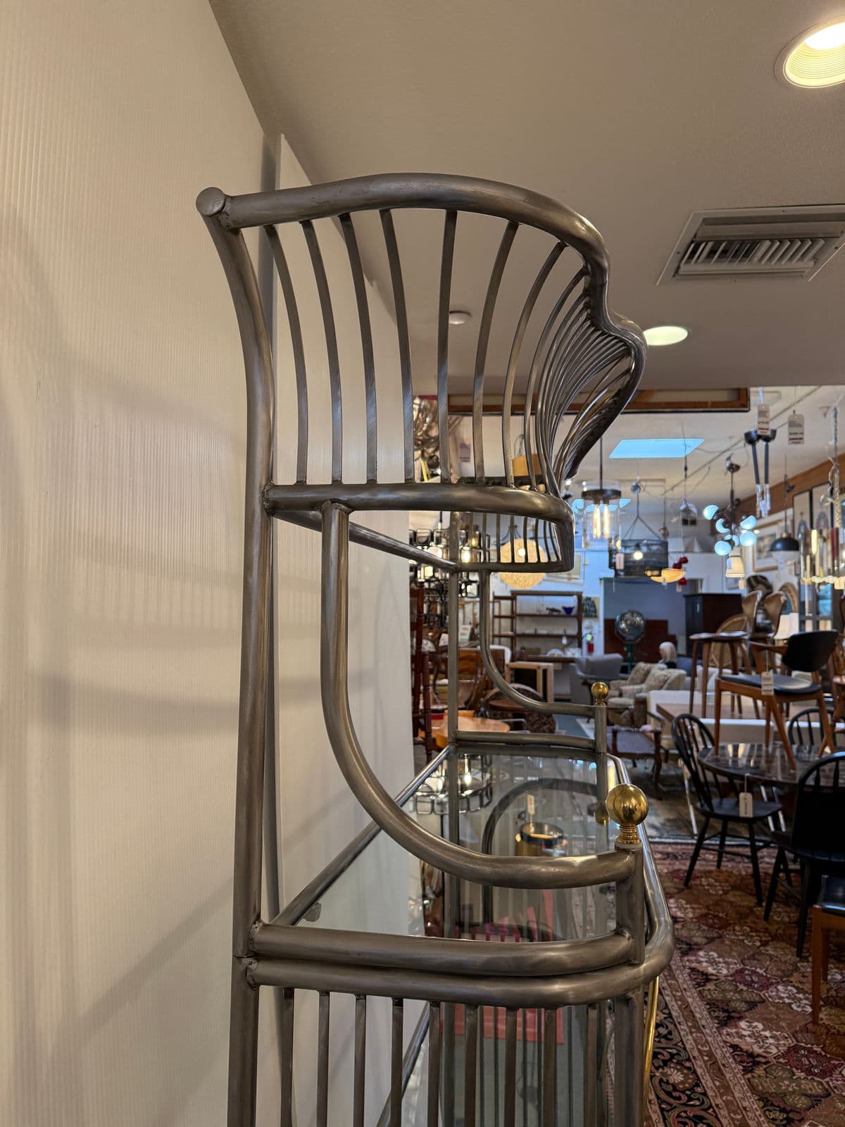 Vintage Custom Design Art Deco Brushed Steel + Brass Bakers Rack - Thumbnail 7