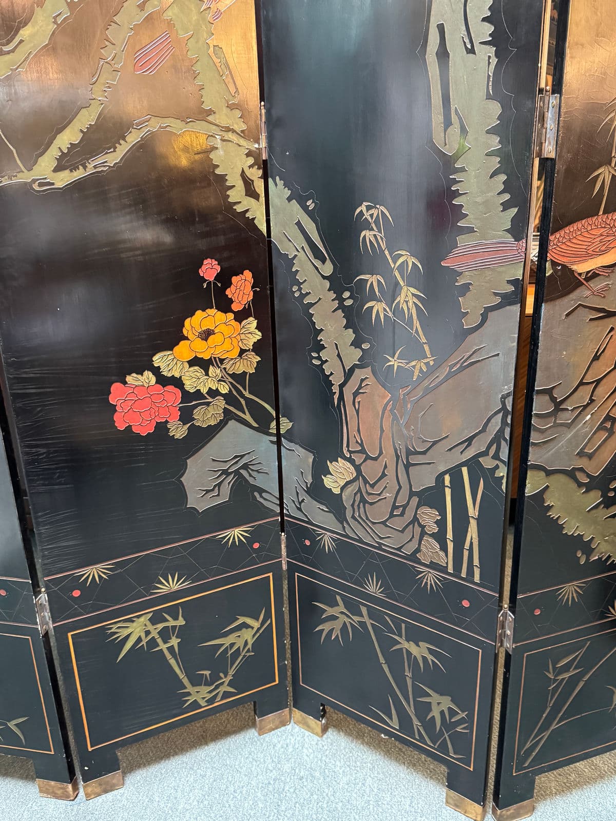 Vintage Chinese Eight Panel Lacquer Coromandel Screen - Thumbnail 13