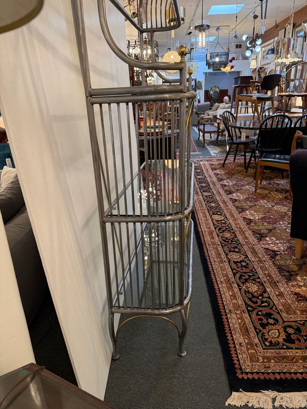 Vintage Custom Design Art Deco Brushed Steel + Brass Bakers Rack - Thumbnail 4