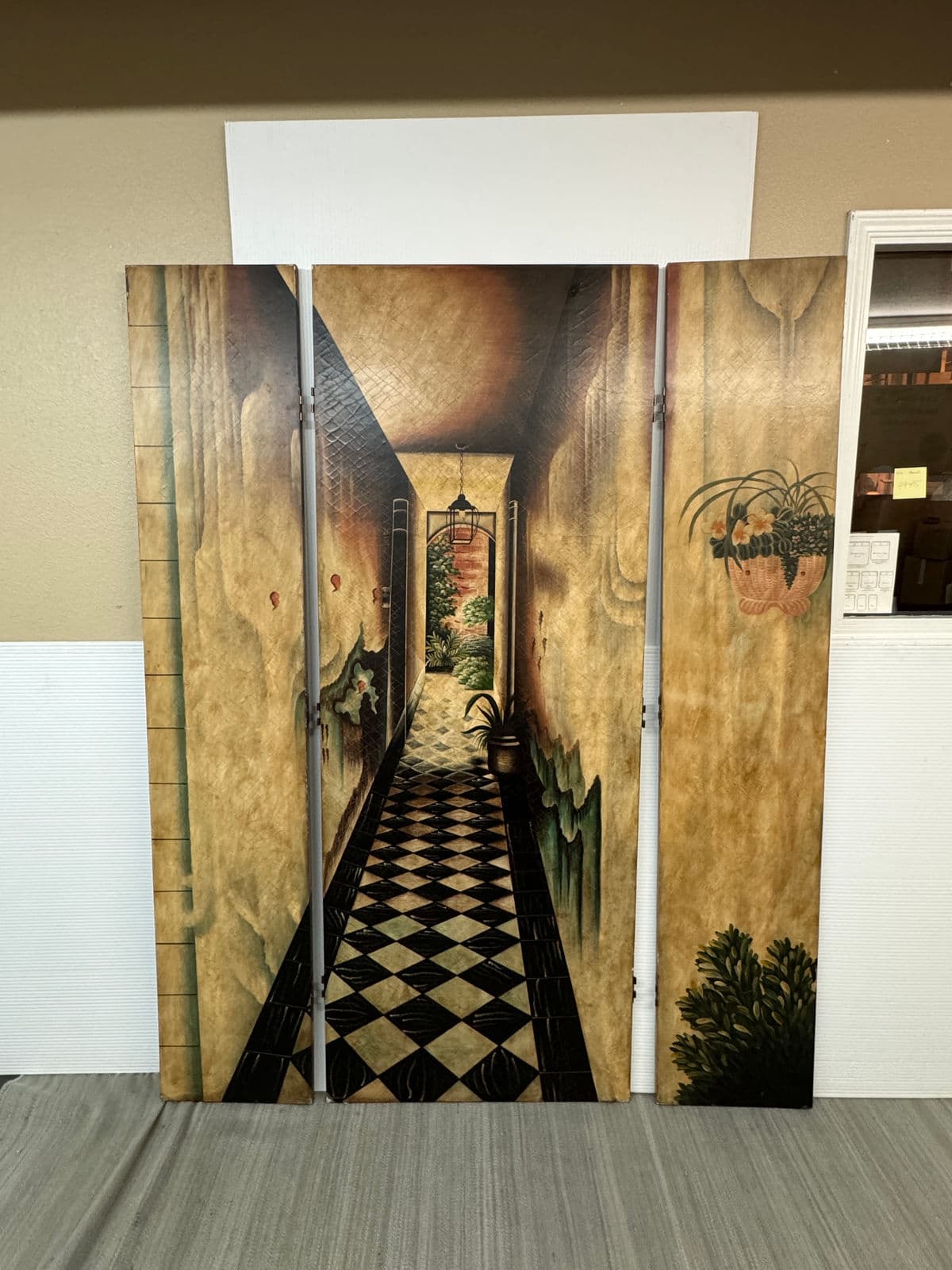 Late 20th Century "Passage to Walled Garden" Three Panel Screen - Thumbnail 3