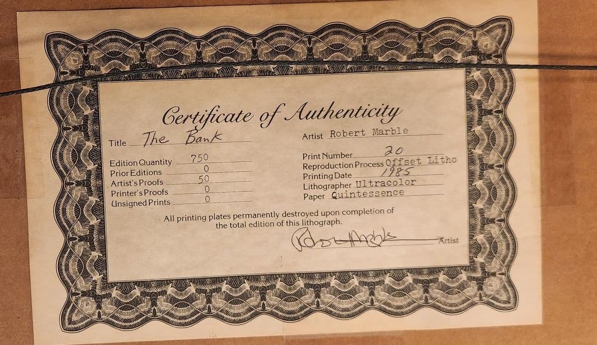 Circa 1985 Robert Marble "The Bank" Offset Lithograph + Signed Edition 20/750 - Thumbnail 14