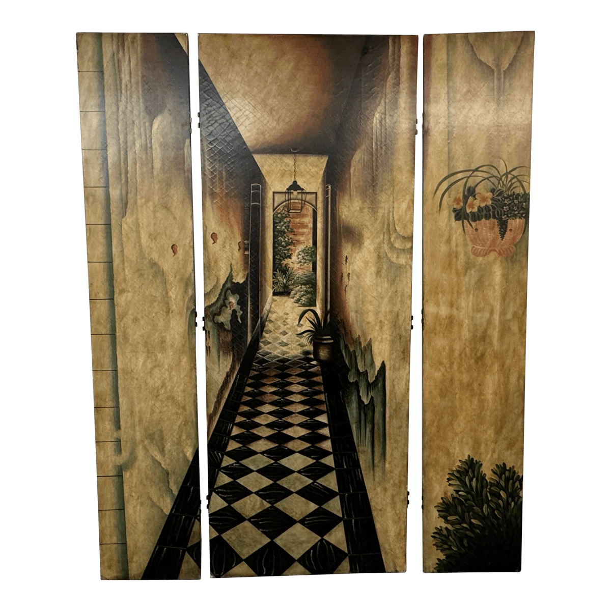 Late 20th Century "Passage to Walled Garden" Three Panel Screen - Thumbnail 2