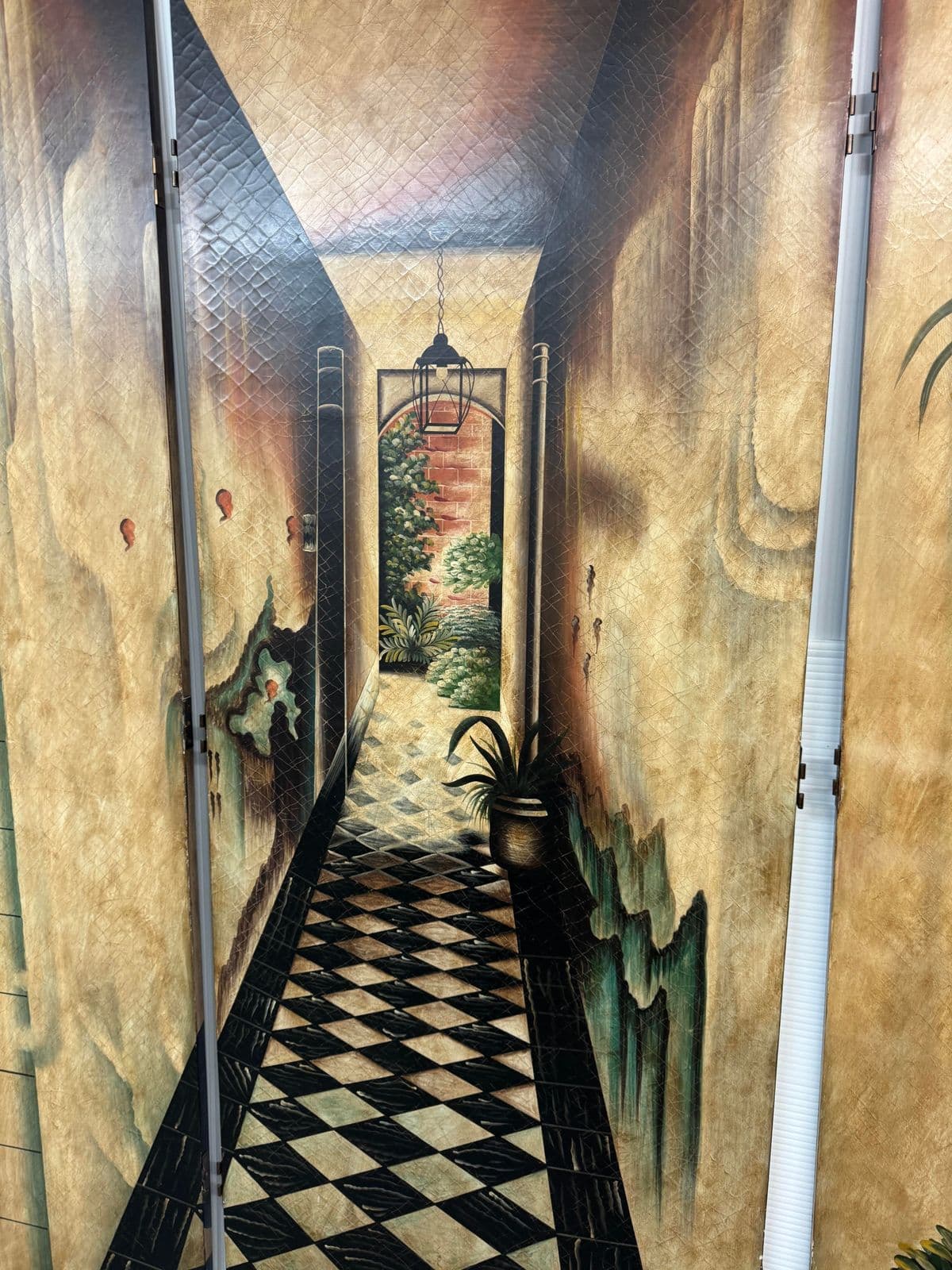 Late 20th Century "Passage to Walled Garden" Three Panel Screen - Thumbnail 6