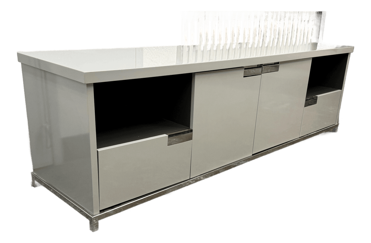 Custom Furniture Design Gray Lacquer Media Cabinet - Thumbnail 2