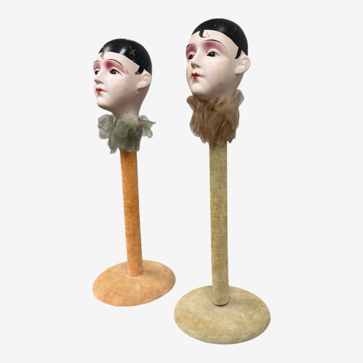 Antique Mannequin Head Hat Stands, Pair - Image 1