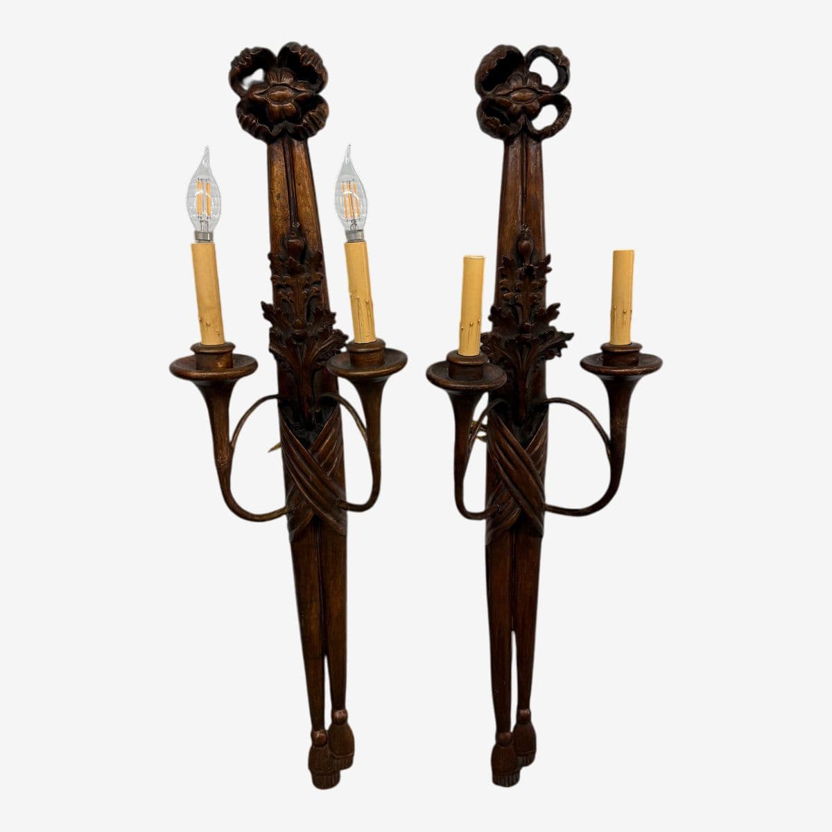 Antique Carved Wood Wall Sconces, Pair - Image 1