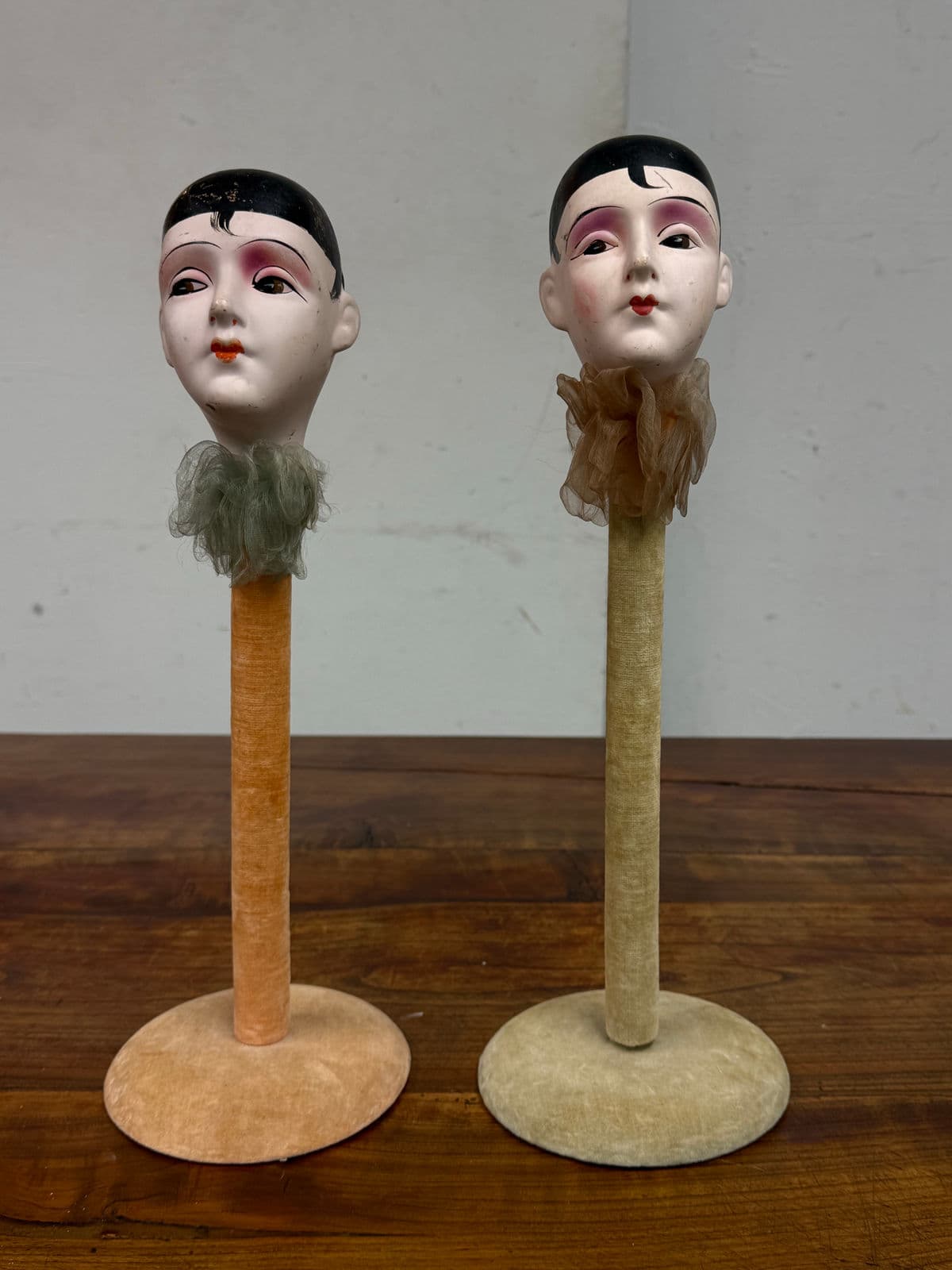 Antique Mannequin Head Hat Stands, Pair - Thumbnail 3