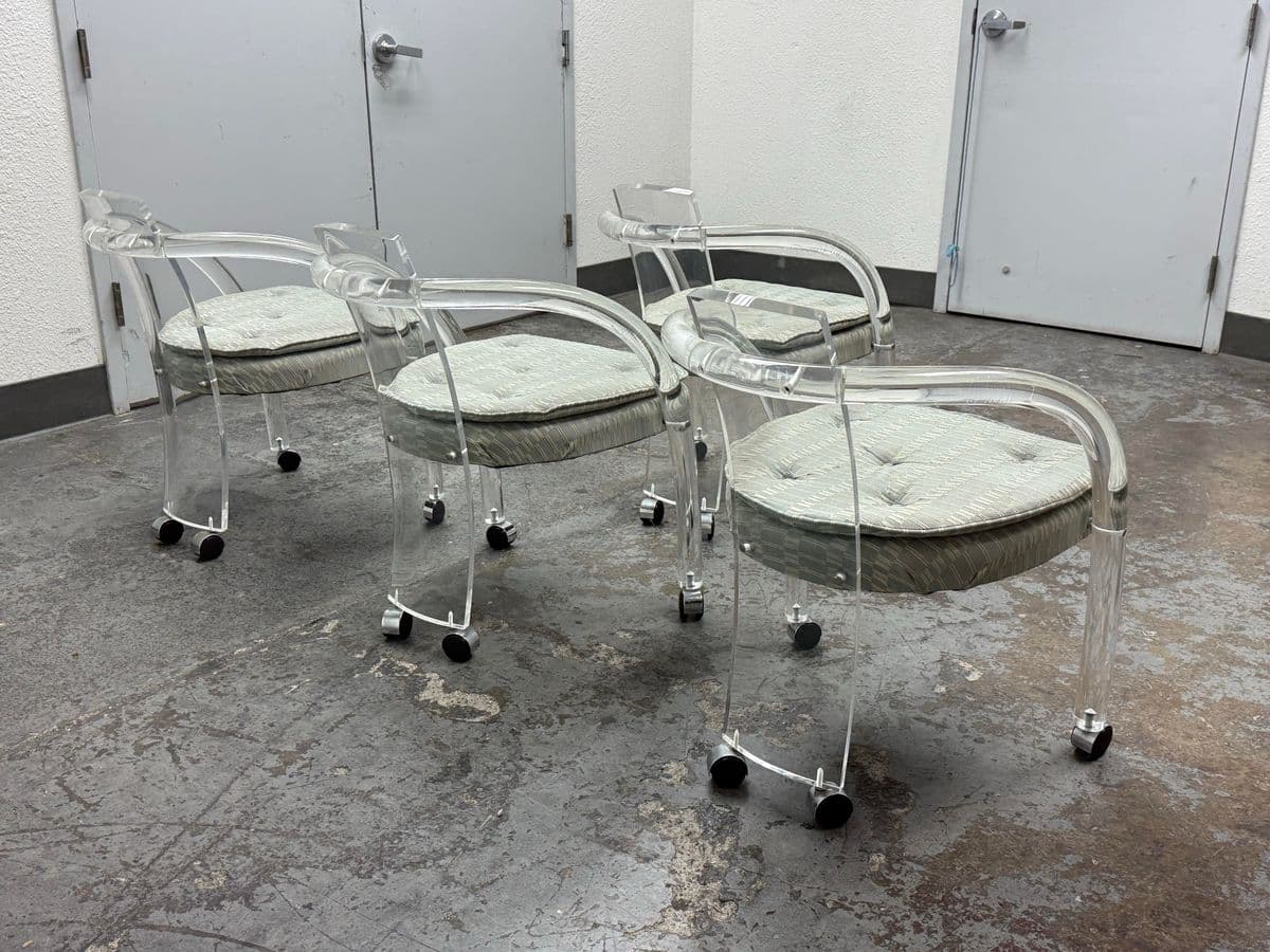 Mid 20th Century Charles Hollis Jones Lucite Chairs + Casters, Set of Four. - Thumbnail 6