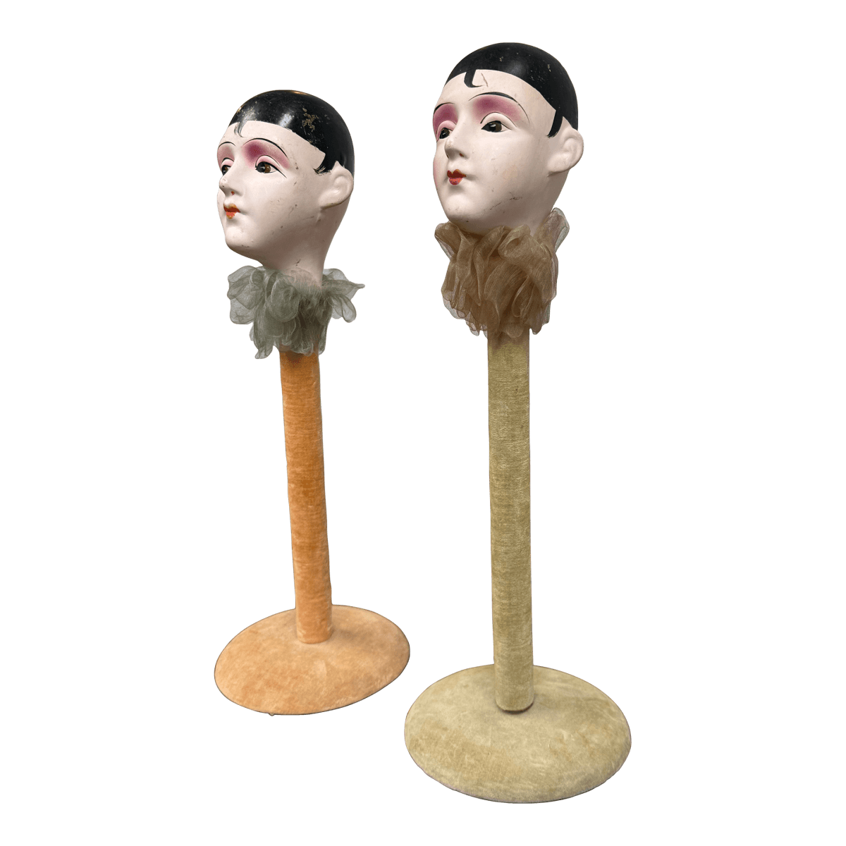 Antique Mannequin Head Hat Stands, Pair - Thumbnail 2