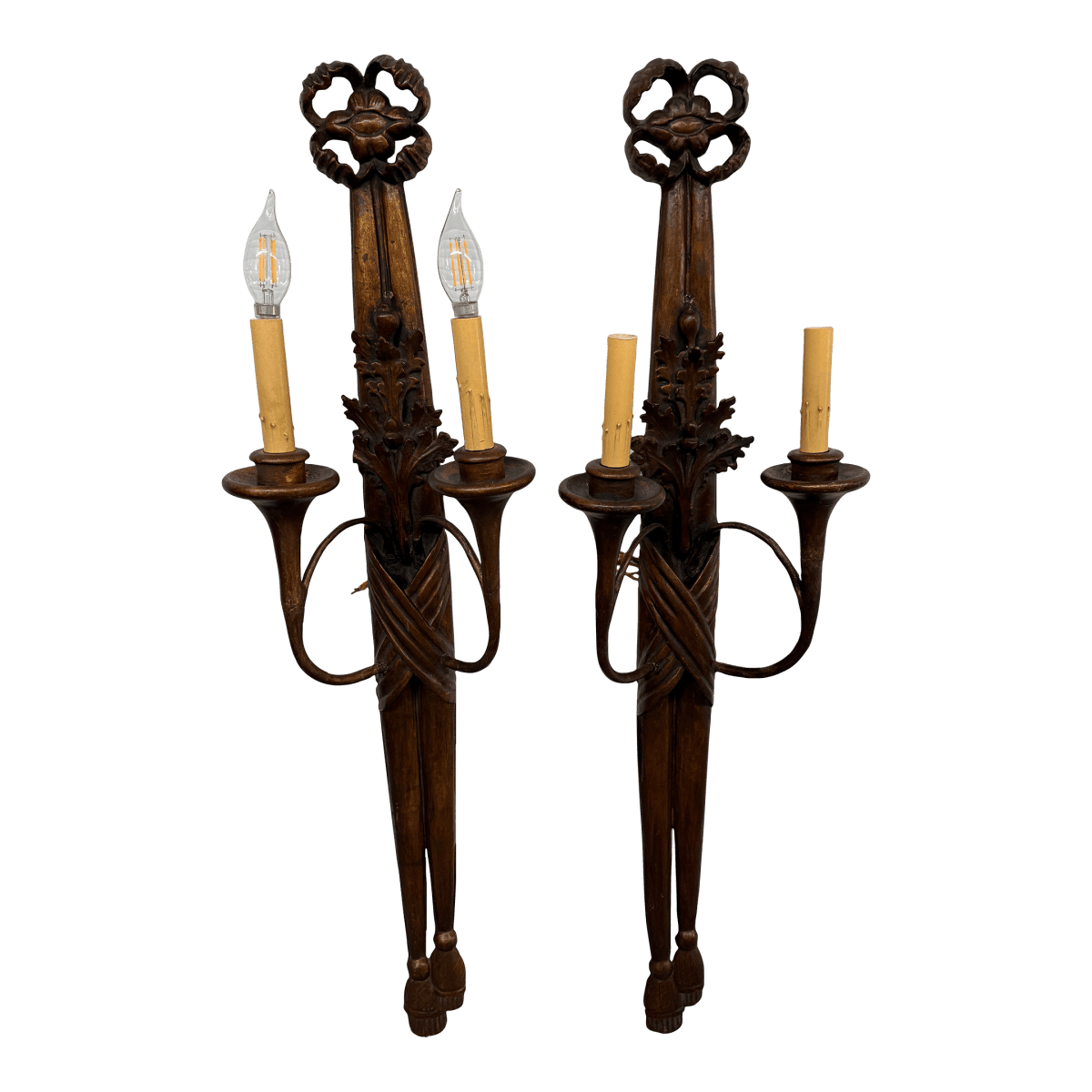 Antique Carved Wood Wall Sconces, Pair - Thumbnail 2