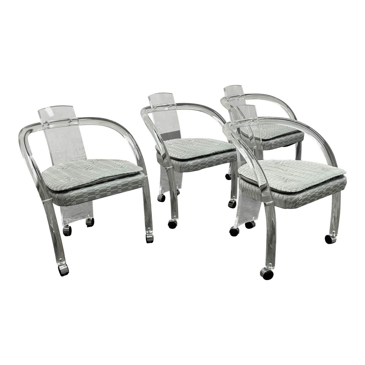 Mid 20th Century Charles Hollis Jones Lucite Chairs + Casters, Set of Four. - Thumbnail 2