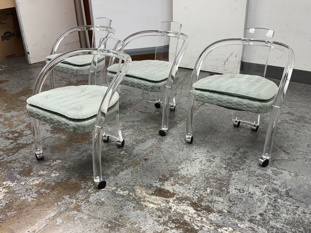 Mid 20th Century Charles Hollis Jones Lucite Chairs + Casters, Set of Four. - Thumbnail 3