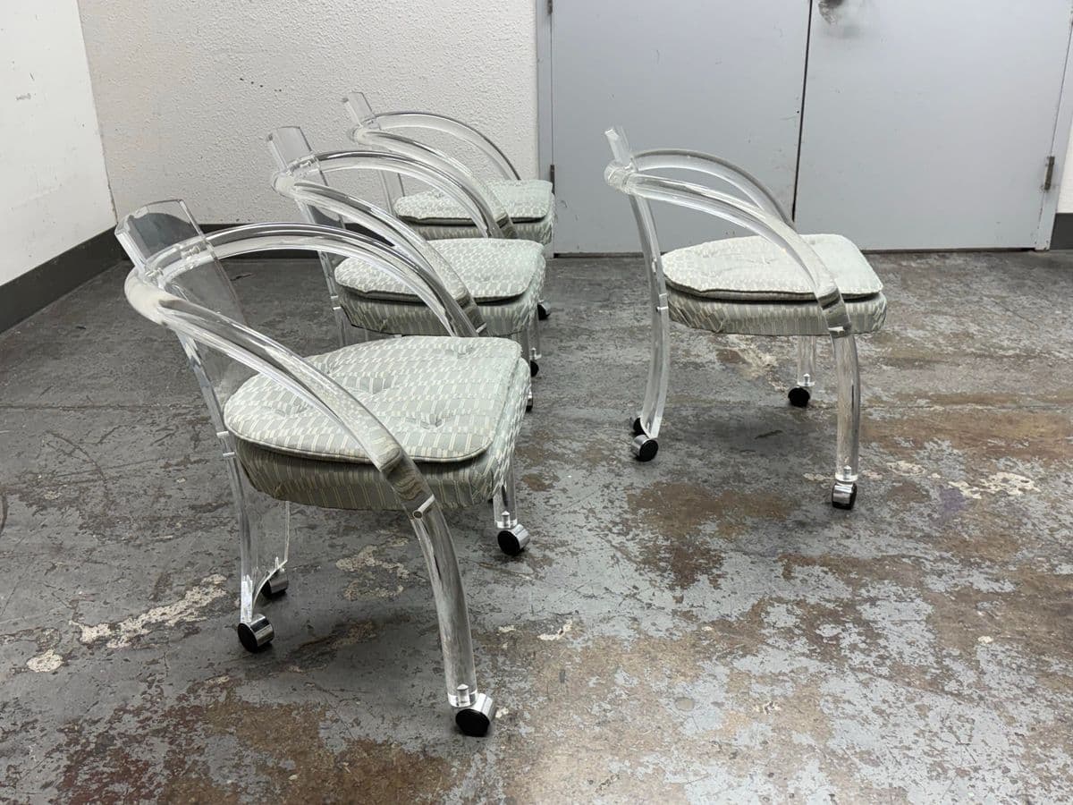 Mid 20th Century Charles Hollis Jones Lucite Chairs + Casters, Set of Four. - Thumbnail 5
