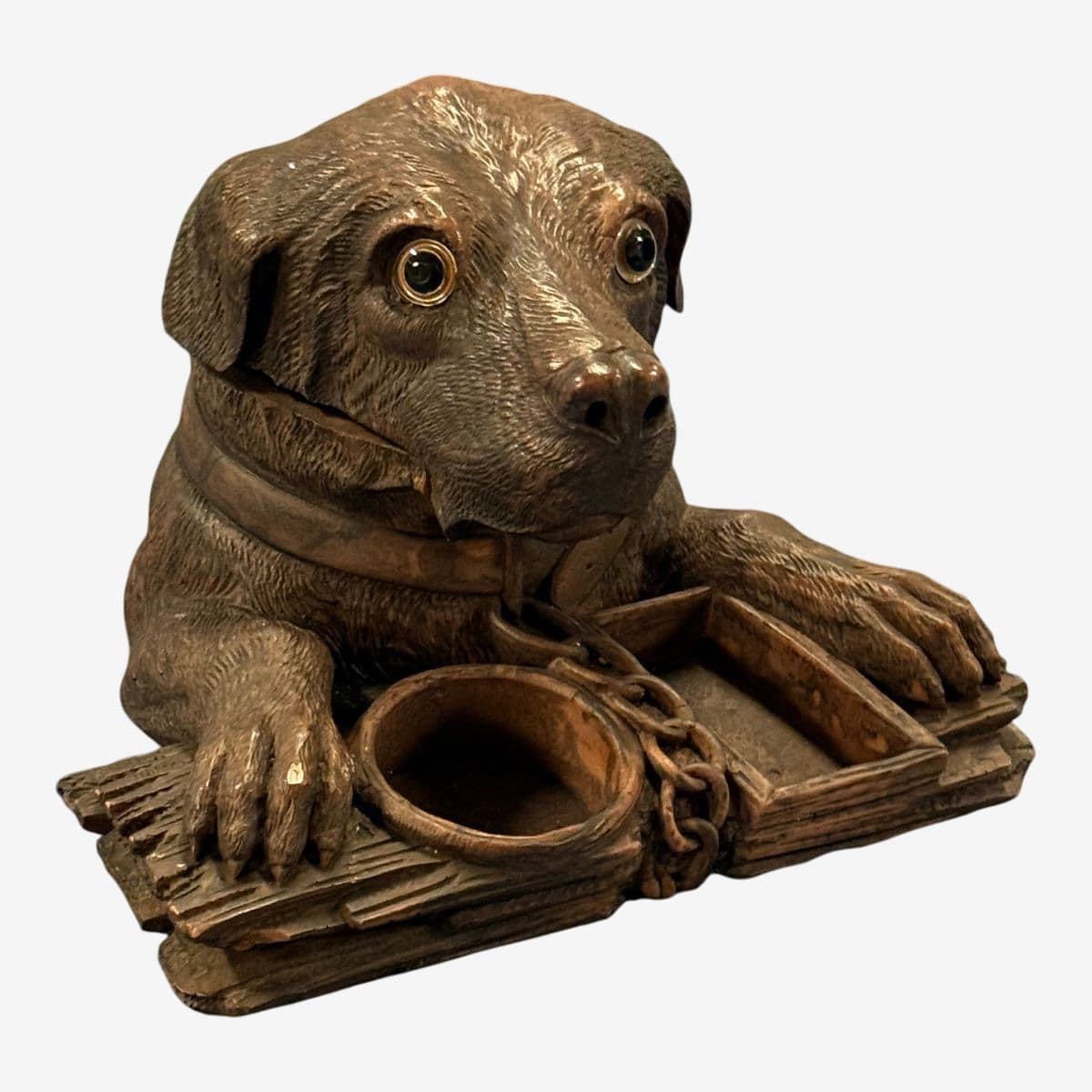 Circa 1860 Walnut Black Forest Dog Tobacco Box - Image 1