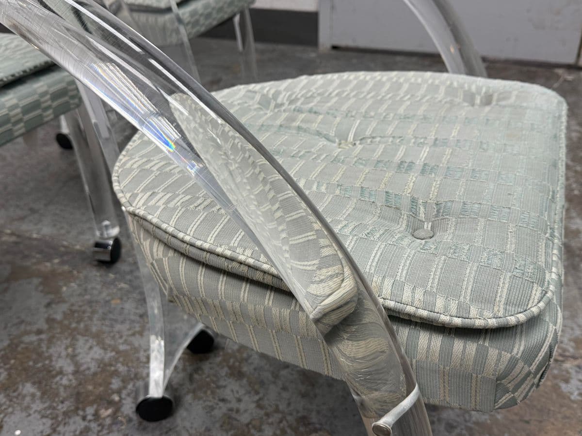 Mid 20th Century Charles Hollis Jones Lucite Chairs + Casters, Set of Four. - Thumbnail 11