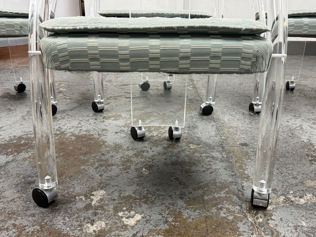 Mid 20th Century Charles Hollis Jones Lucite Chairs + Casters, Set of Four. - Thumbnail 10