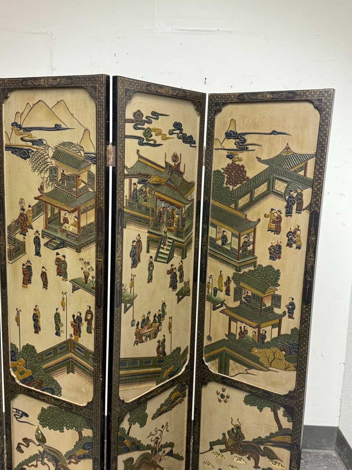 Asian Antique Inspired Double Sided Folding Screen - Thumbnail 4