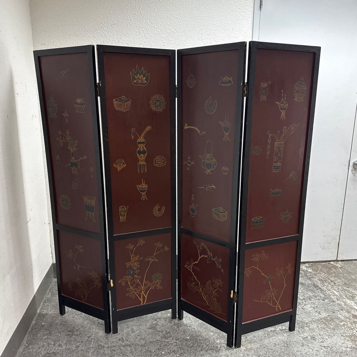Asian Antique Inspired Double Sided Folding Screen - Thumbnail 13