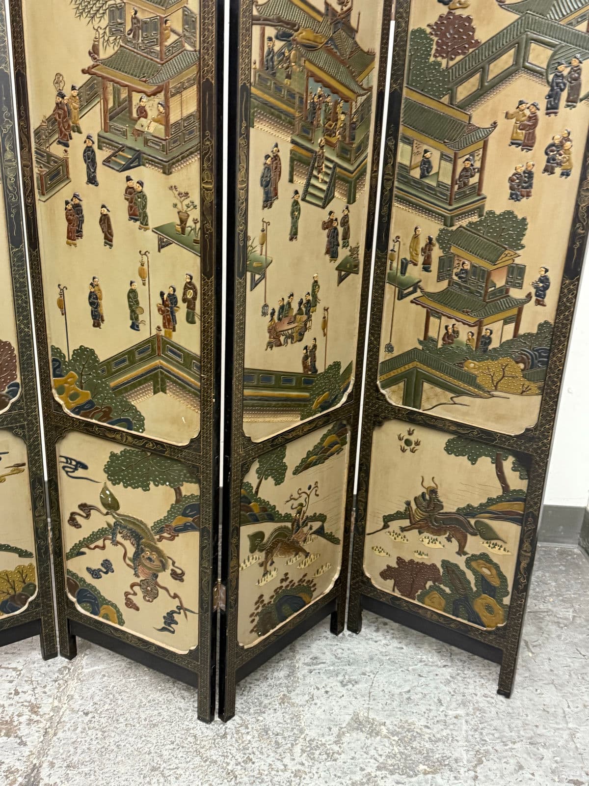 Asian Antique Inspired Double Sided Folding Screen - Thumbnail 5