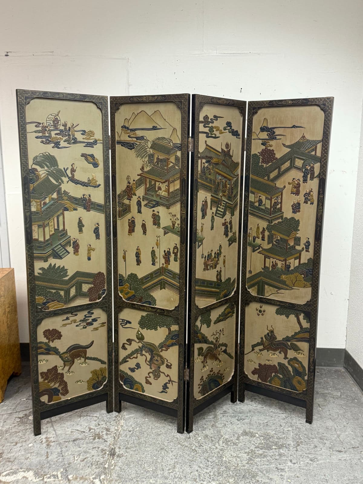 Asian Antique Inspired Double Sided Folding Screen - Thumbnail 11