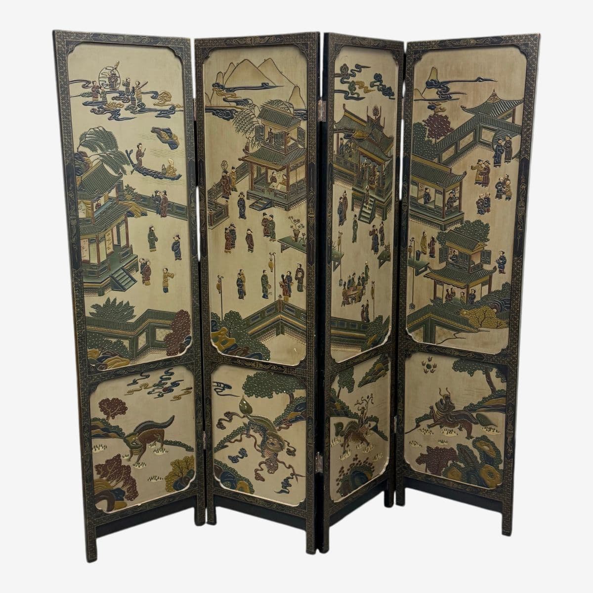 Asian Antique Inspired Double Sided Folding Screen - Image 1
