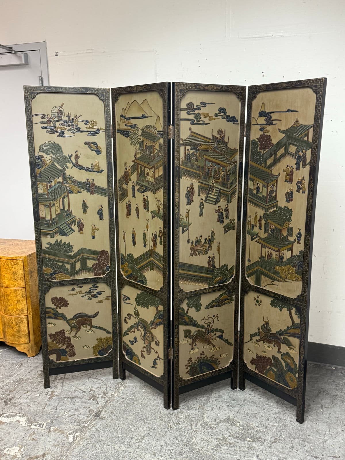 Asian Antique Inspired Double Sided Folding Screen - Thumbnail 7