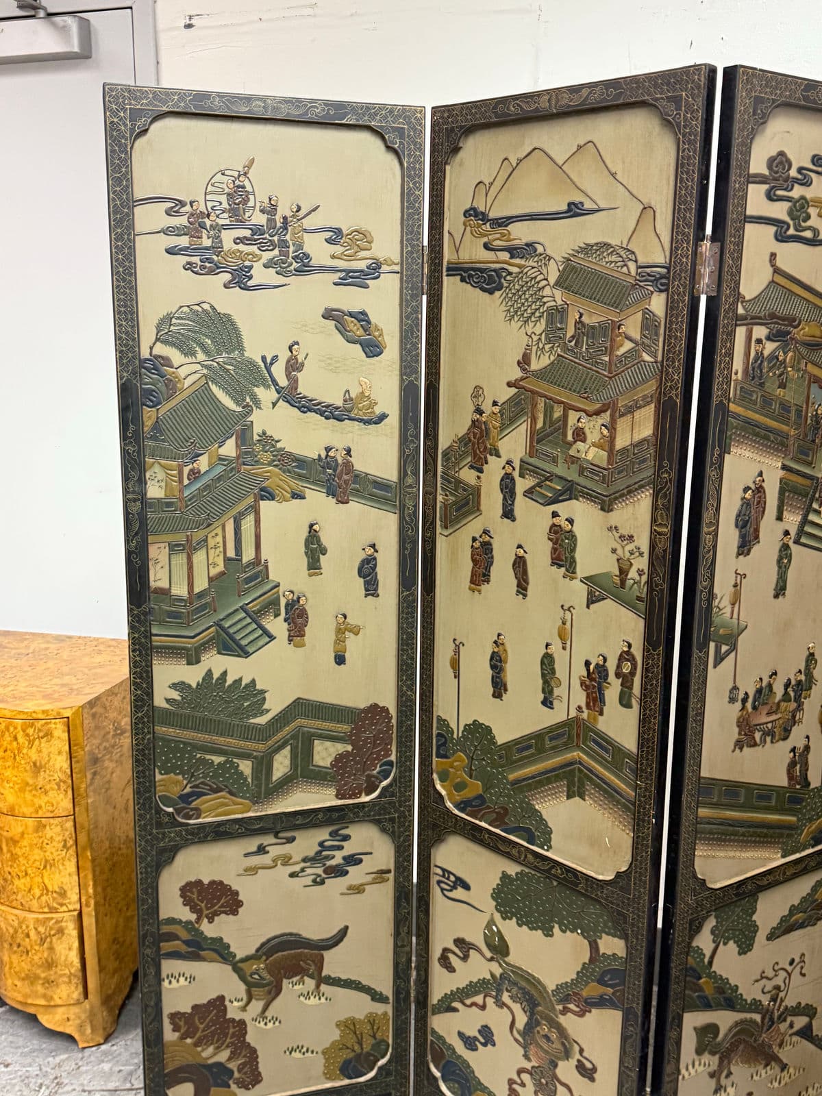 Asian Antique Inspired Double Sided Folding Screen - Thumbnail 10