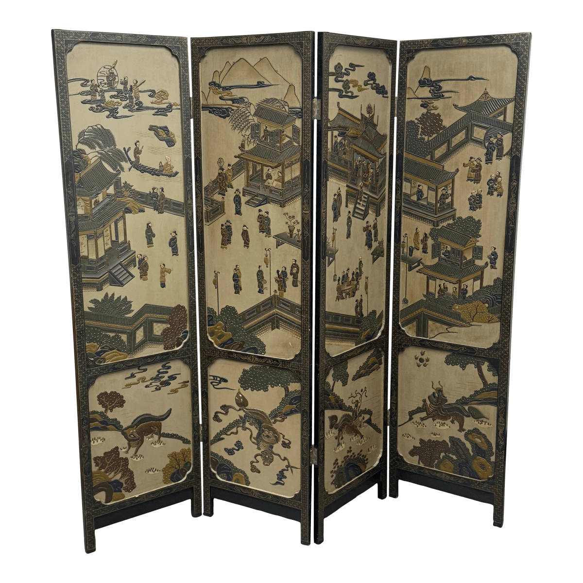 Asian Antique Inspired Double Sided Folding Screen - Thumbnail 2