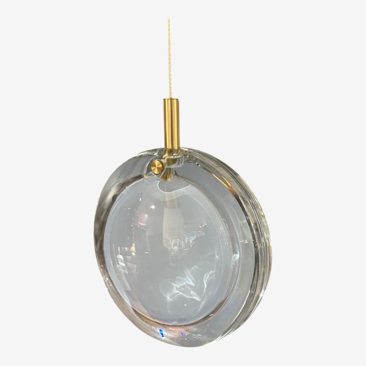 Bomma Lens Single Pendant, White With Brass - Image 1
