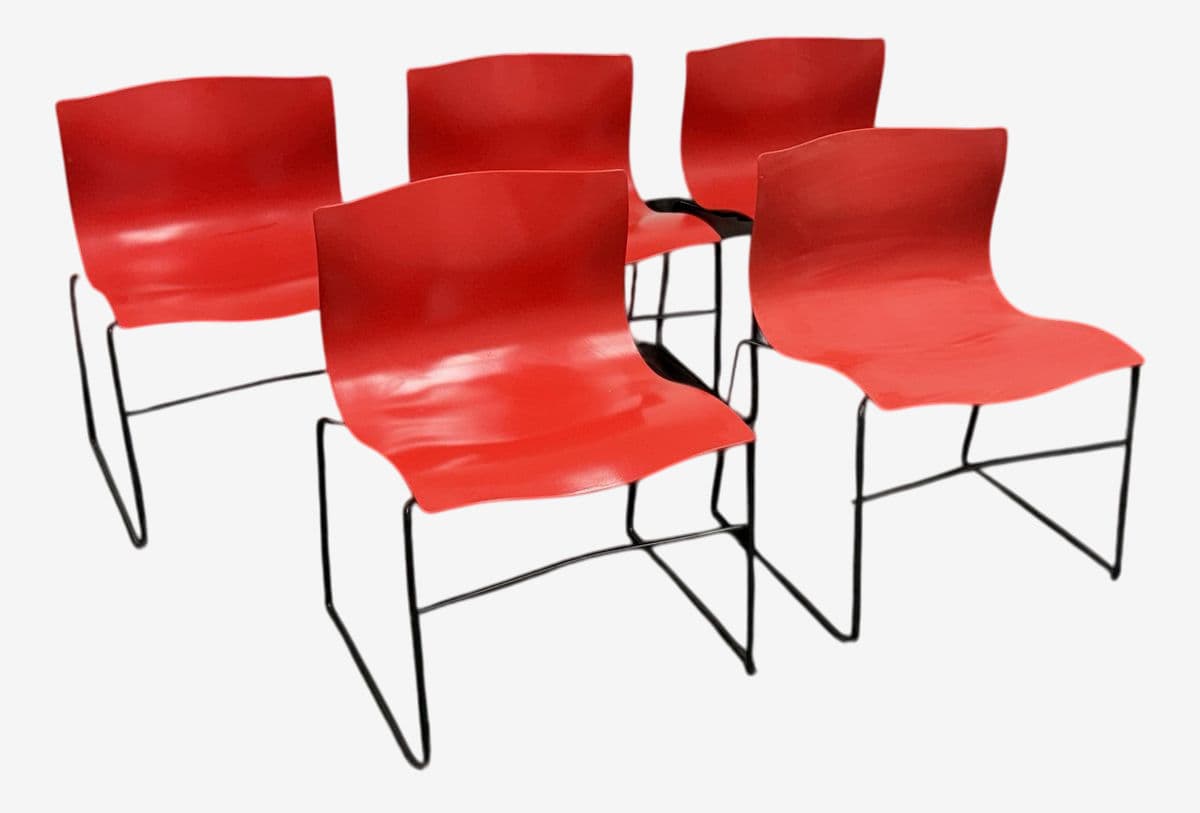 Circa 1998 Massimo Vignelli for Knoll Red Handerkerchief Chairs, Set of Five - Image 1