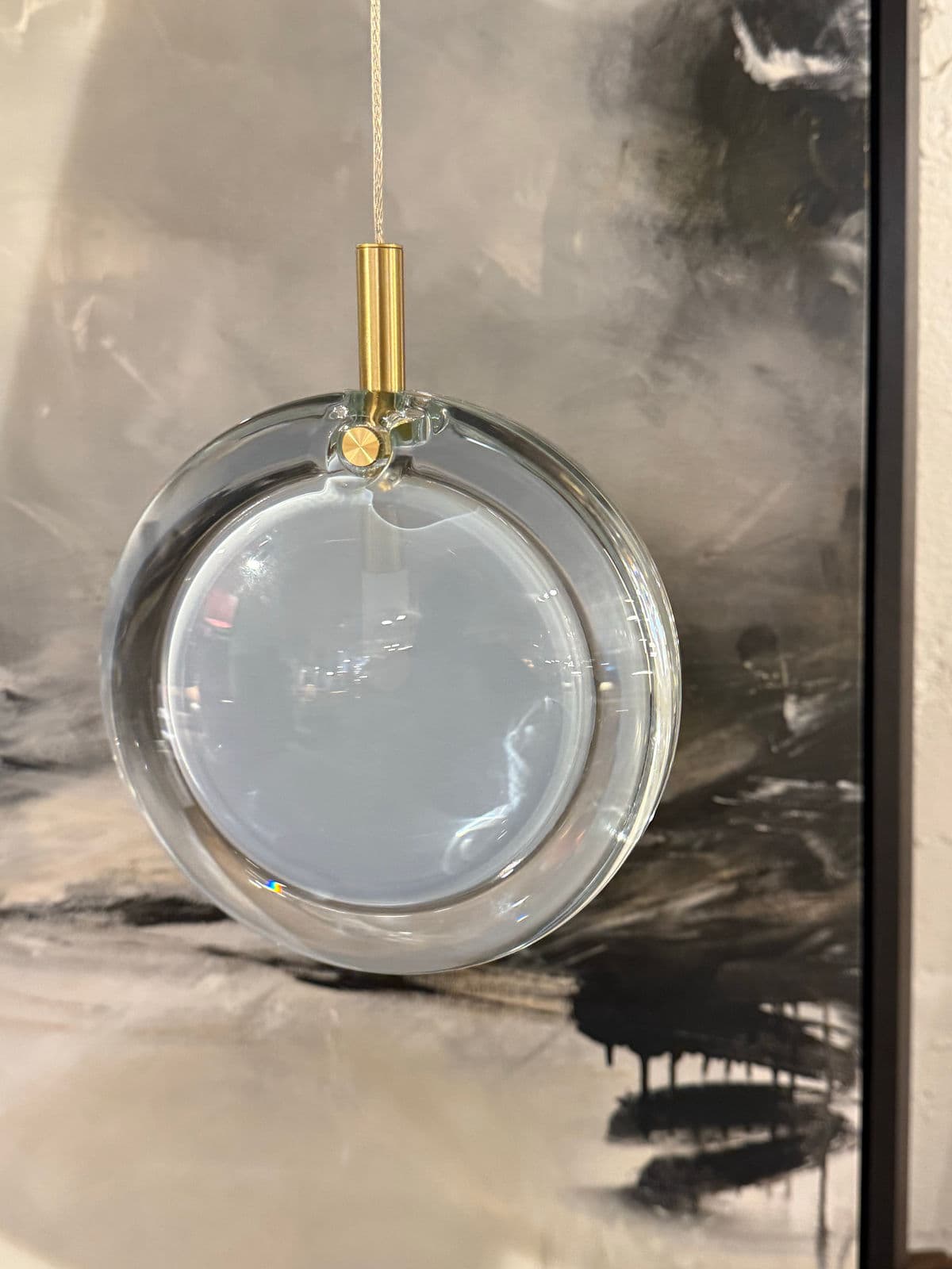 Bomma Lens Single Pendant, White With Brass - Thumbnail 3