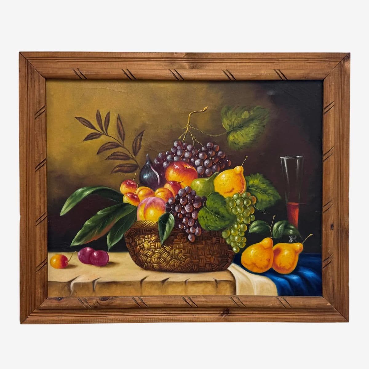 Mid 20th Century Still Life Fruit Basket Framed Painting - Image 1