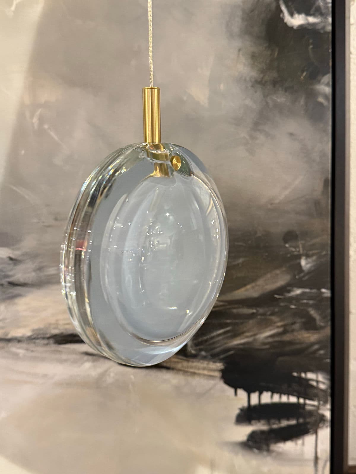 Bomma Lens Single Pendant, White With Brass - Thumbnail 7