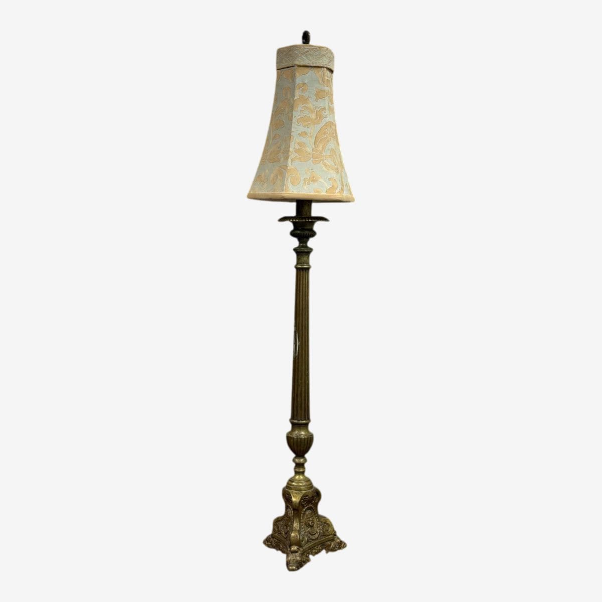 Antique Half Floor Length Table Lamp of Solid Brass + Fortuny Shade - Image 1