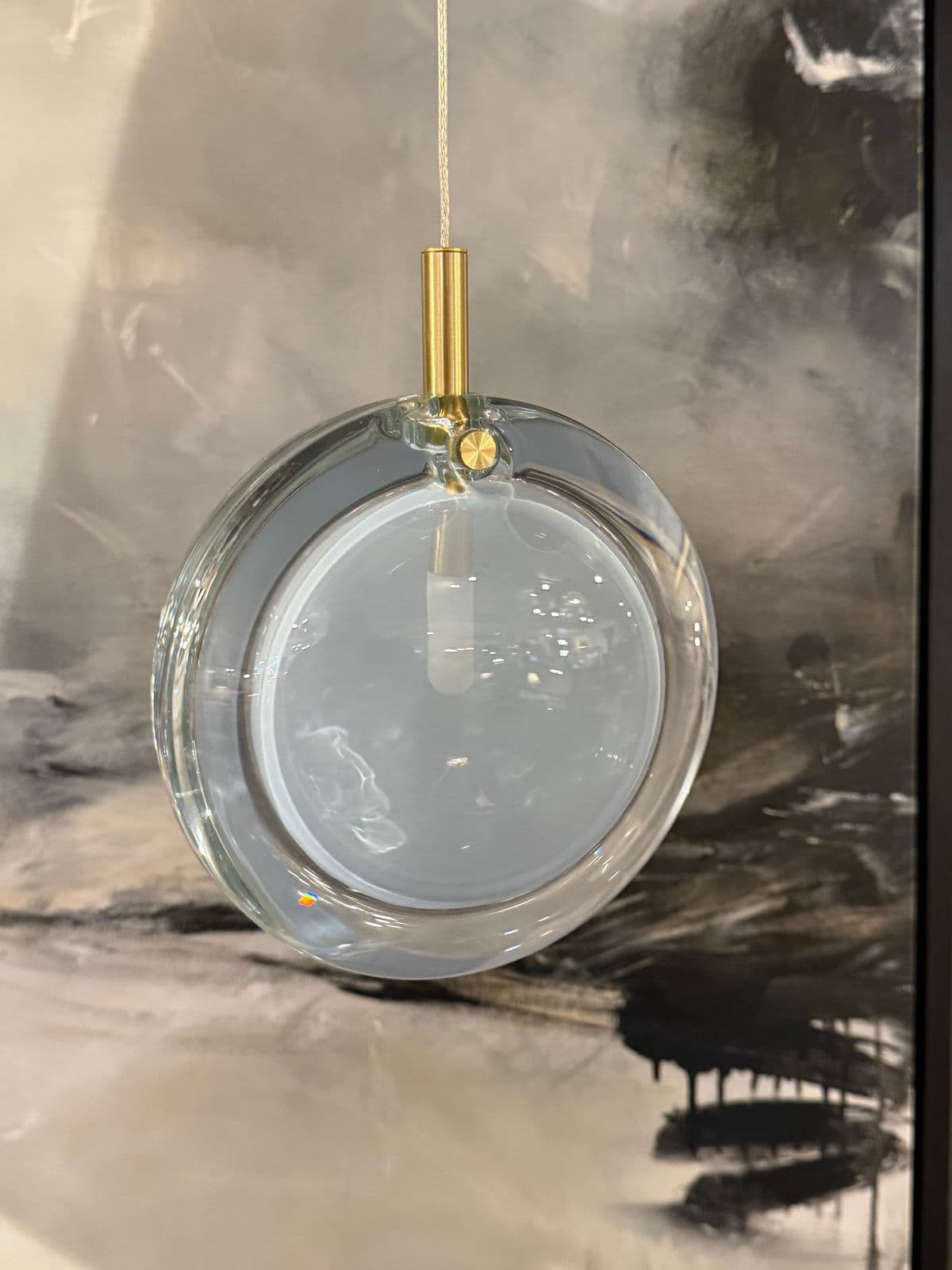 Bomma Lens Single Pendant, White With Brass - Thumbnail 6