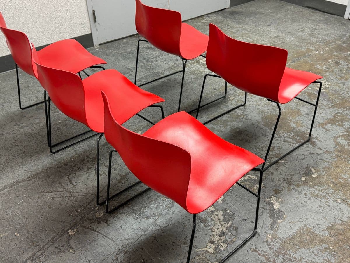 Circa 1998 Massimo Vignelli for Knoll Red Handerkerchief Chairs, Set of Five - Thumbnail 6