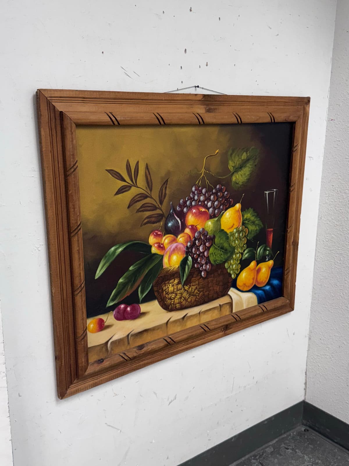 Mid 20th Century Still Life Fruit Basket Framed Painting - Thumbnail 3