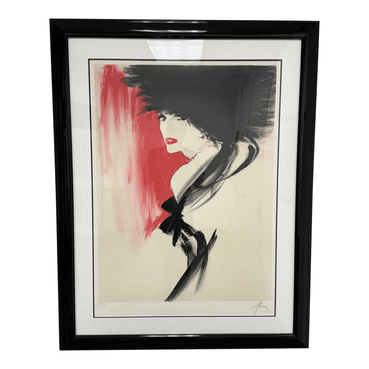 Circa 1990 Fashion Illustrator René Gruau "La Belle en Noir" Artist Proof, Framed - Thumbnail 2