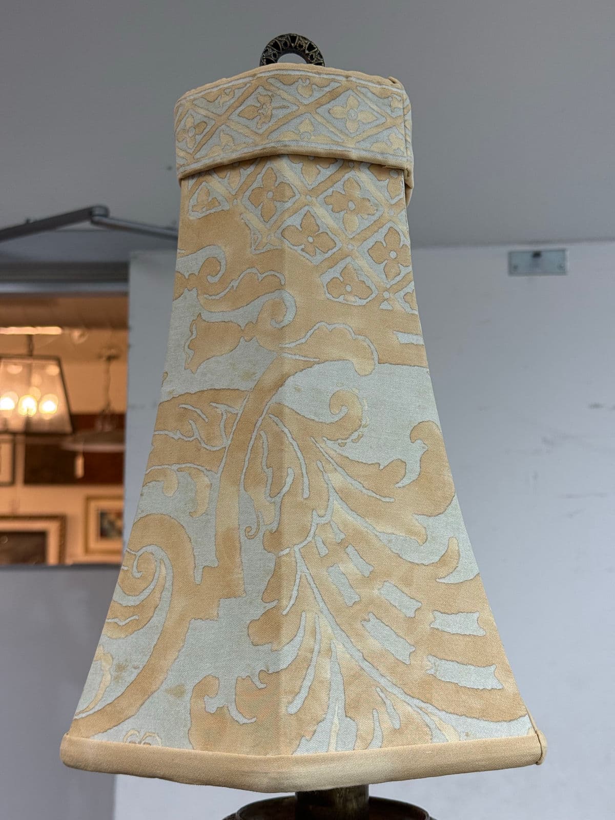 Antique Half Floor Length Table Lamp of Solid Brass + Fortuny Shade - Thumbnail 6