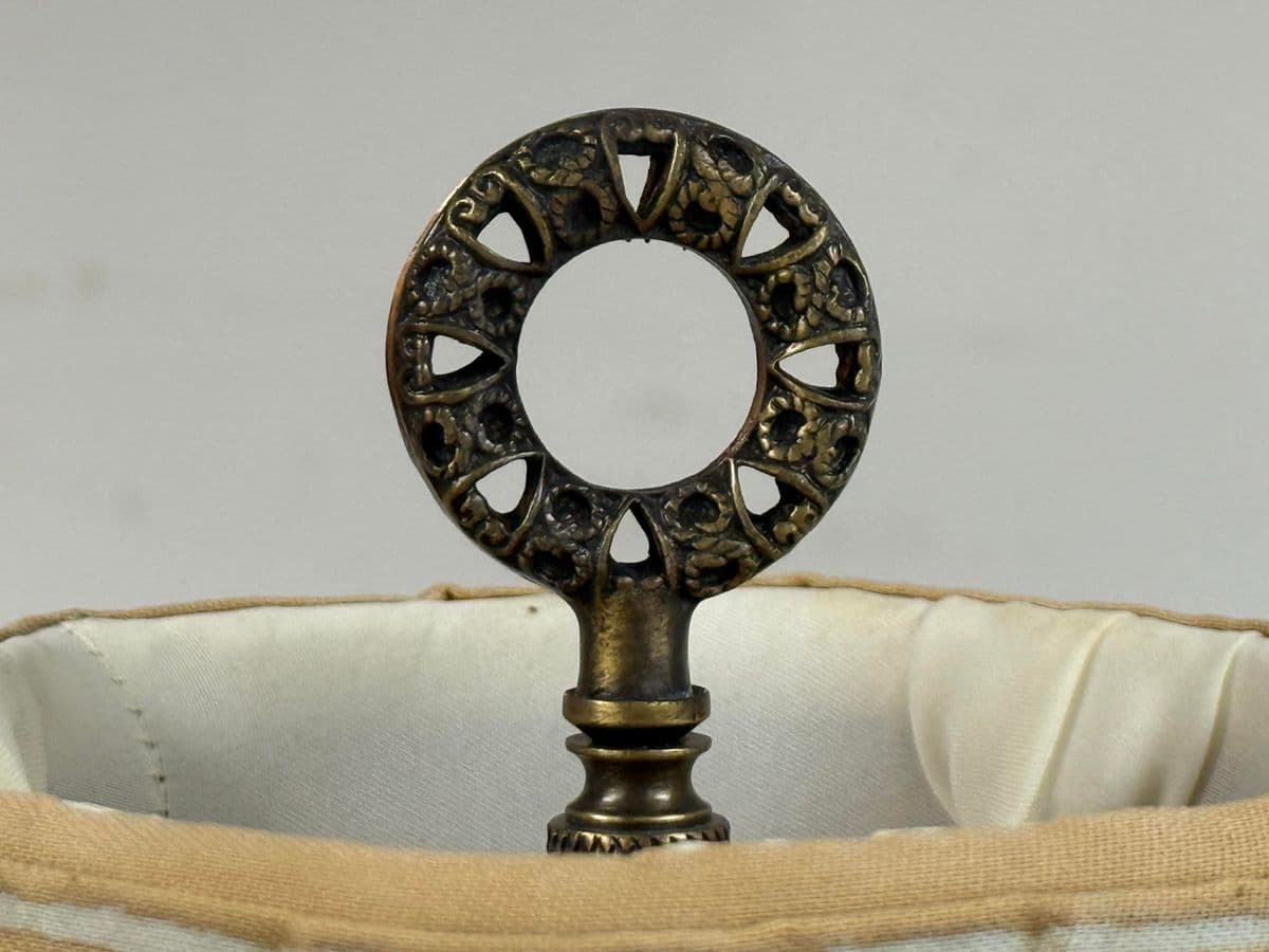 Antique Half Floor Length Table Lamp of Solid Brass + Fortuny Shade - Thumbnail 5