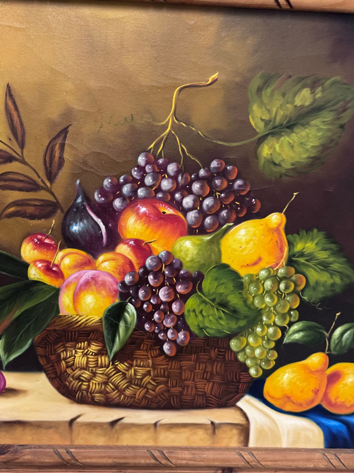 Mid 20th Century Still Life Fruit Basket Framed Painting - Thumbnail 11