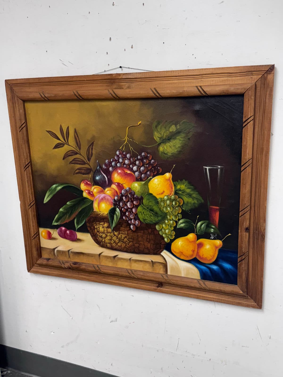 Mid 20th Century Still Life Fruit Basket Framed Painting - Thumbnail 4