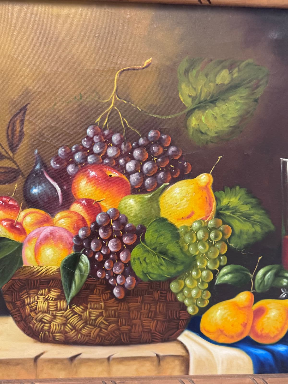 Mid 20th Century Still Life Fruit Basket Framed Painting - Thumbnail 9